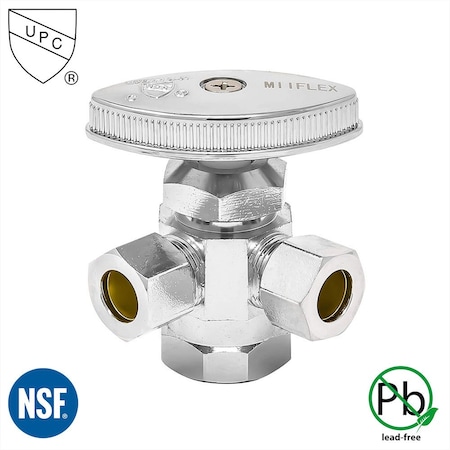 Thrifco Plumbing 1/2 Inch FIP x 1/2 Inch Slip Joint x 3/8 Inch Comp Multi Turn Brass Angle Stop 4405595